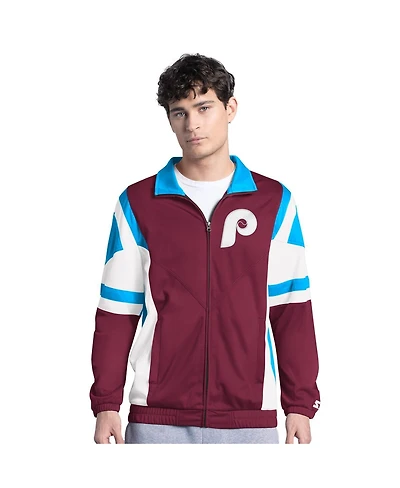 Starter Men's Burgundy/Light Blue Philadelphia Phillies Contender Tricot Full-Zip Track Jacket