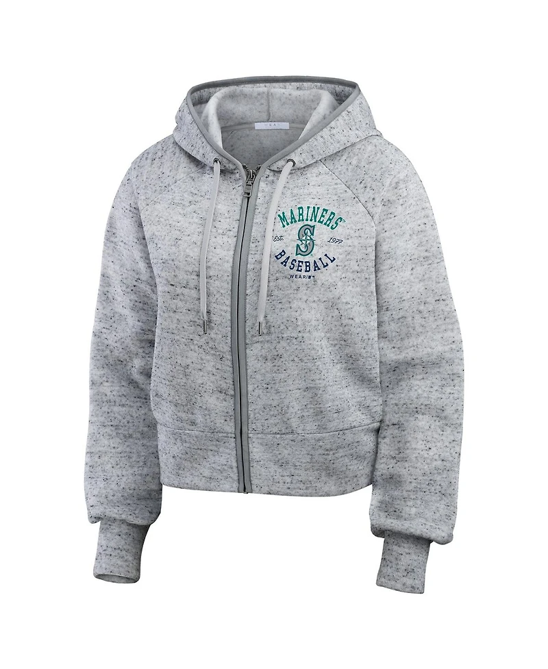 Wear by Erin Andrews Women's Heather Gray Seattle Mariners Speckled Fleece Cropped Full-Zip Hoodie