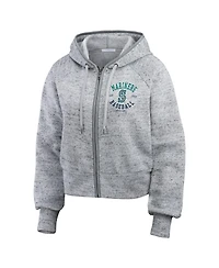Wear by Erin Andrews Women's Heather Gray Seattle Mariners Speckled Fleece Cropped Full-Zip Hoodie