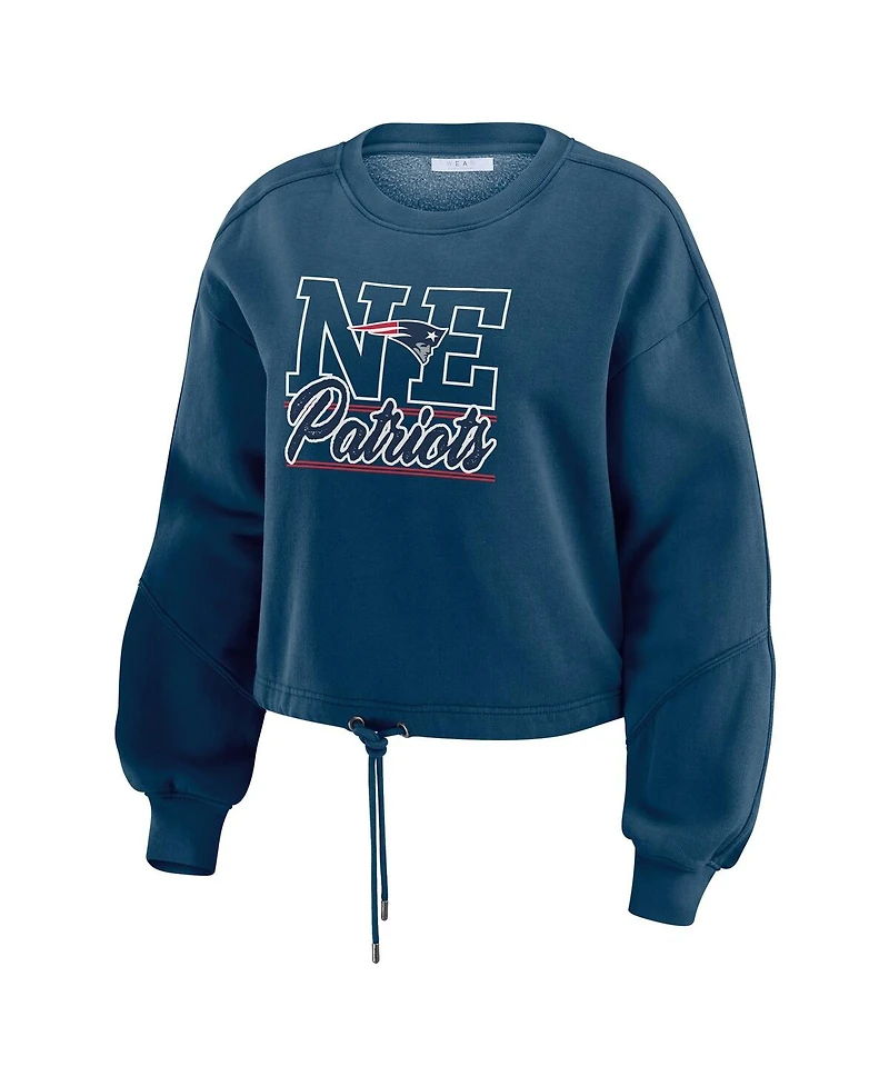 Wear by Erin Andrews Women's Navy New England Patriots Washed Fleece Long Sleeve T-Shirt & Shorts Lounge Set