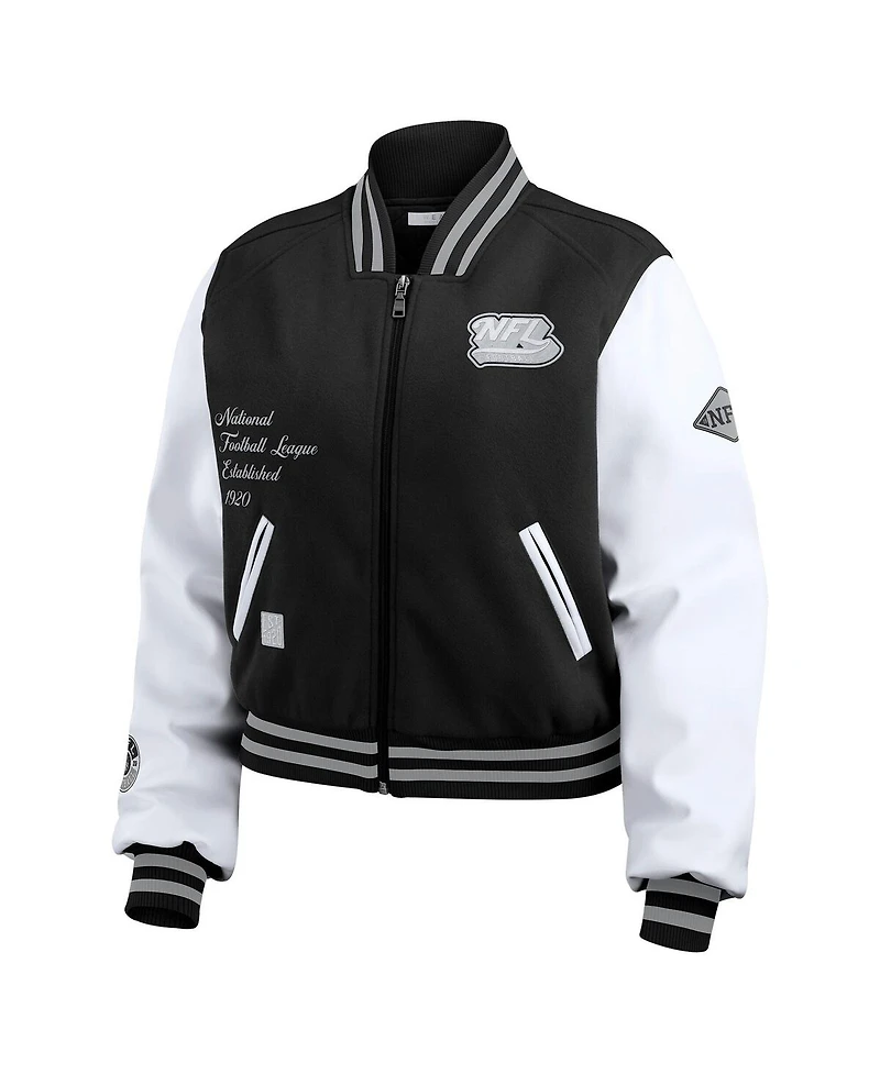 Wear by Erin Andrews Women's Black/White Nfl Varsity Full-Zip Jacket