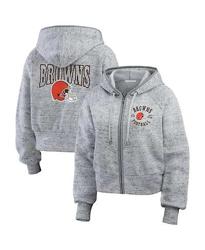 Wear by Erin Andrews Women's Heather Gray Cleveland Browns Speckled Fleece Cropped Full-Zip Hoodie