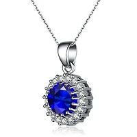 Sterling Silver with Colored Round Cubic Zirconia Halo Necklace