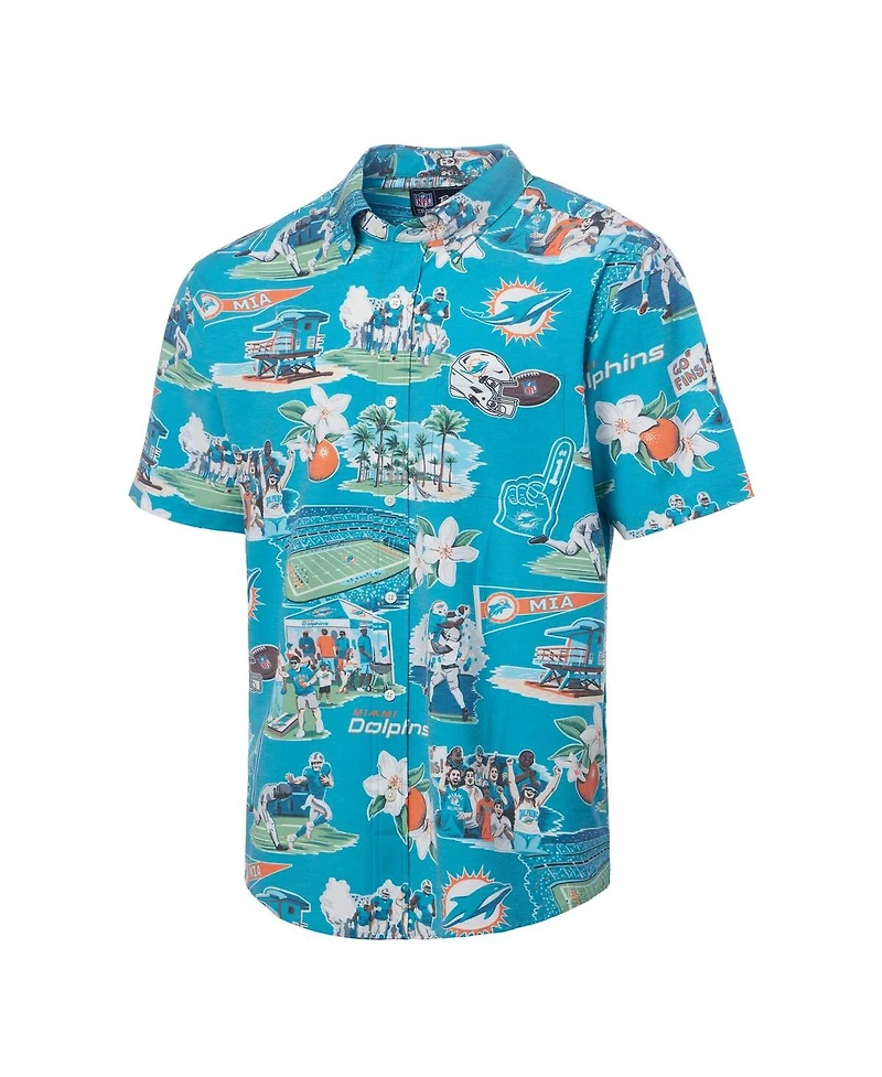 Reyn Spooner Men's Aqua Miami Dolphins Scenic Button-Down Shirt