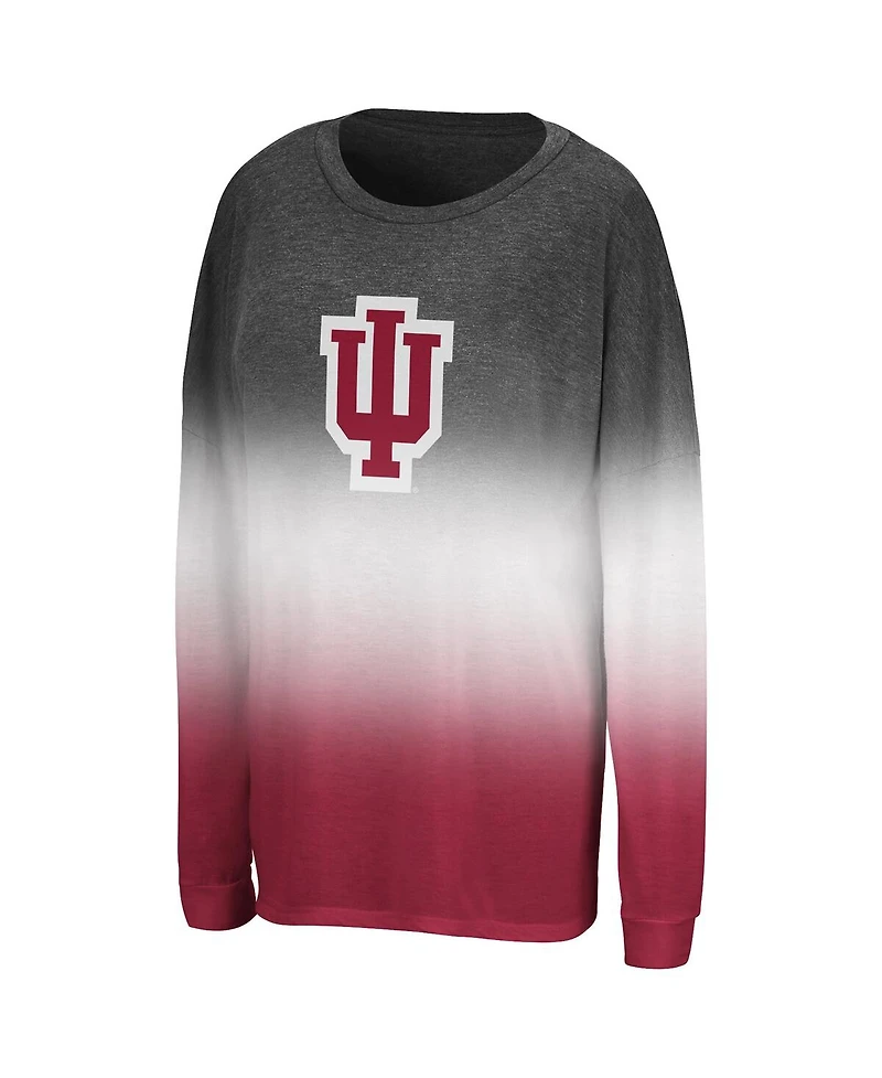 Colosseum Women's Black Indiana Hoosiers Winkle Dip Dye Long Sleeve T-Shirt