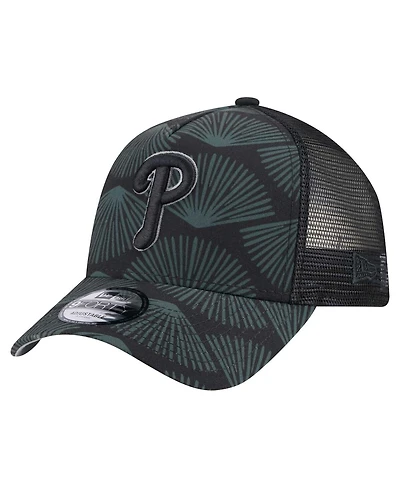 New Era Men's Black Philadelphia Phillies 9FORTY A-Frame Trucker Adjustable Hat