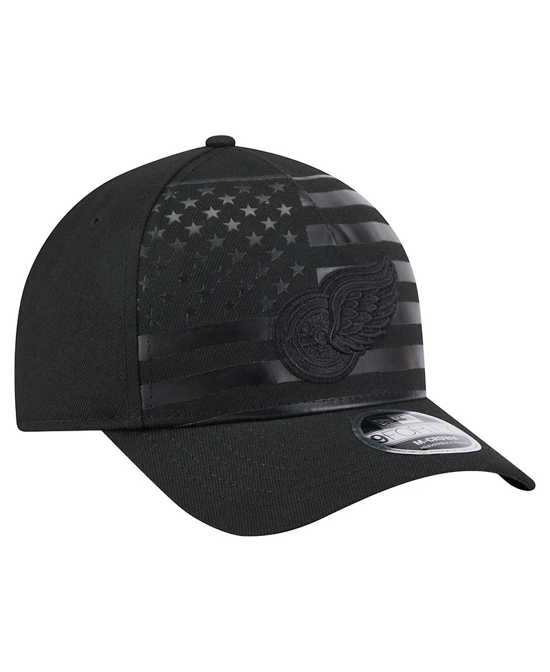 New Era Men's Black Detroit Red Wings Game Day Stealth Flag 9FORTY A-Frame Adjustable Hat