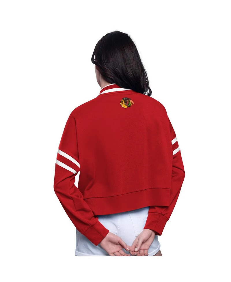 Starter Women's Red Chicago Blackhawks Power Play Cropped Pullover Sweatshirt
