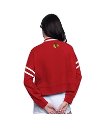 Starter Women's Red Chicago Blackhawks Power Play Cropped Pullover Sweatshirt
