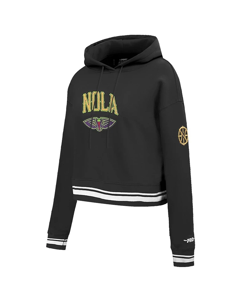 Pro Standard Women's Black New Orleans Pelicans 2024/25 City Edition Chenille Applique Cropped Pullover Hoodie