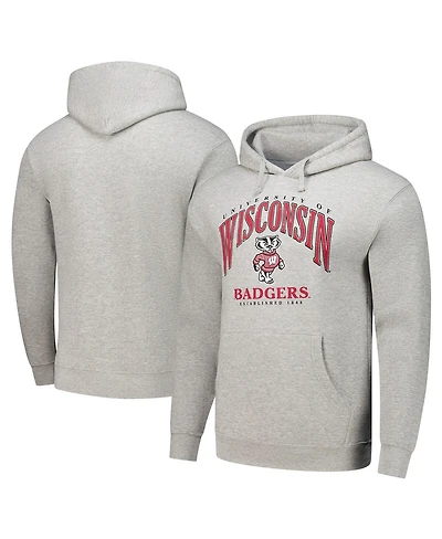 League Collegiate Wear Men's Heather Gray Wisconsin Badgers Tall Arch Essential Pullover Hoodie