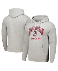 League Collegiate Wear Men's Heather Gray Wisconsin Badgers Tall Arch Essential Pullover Hoodie