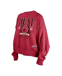 New Era Women's Red Miami Heat Hardwood Classics Enzyme Wash Oversized Boxy Pullover Sweatshirt
