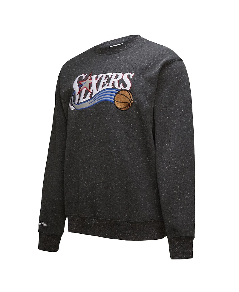 Mitchell & Ness Men's Black Philadelphia 76ers Hardwood Classics Blackout Collection Snow Washed Pullover Sweatshirt