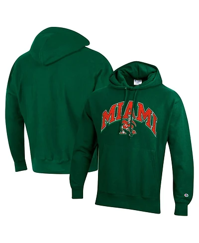 Champion Men's Green Miami Hurricanes Vault Late Night Reverse Weave Pullover Hoodie