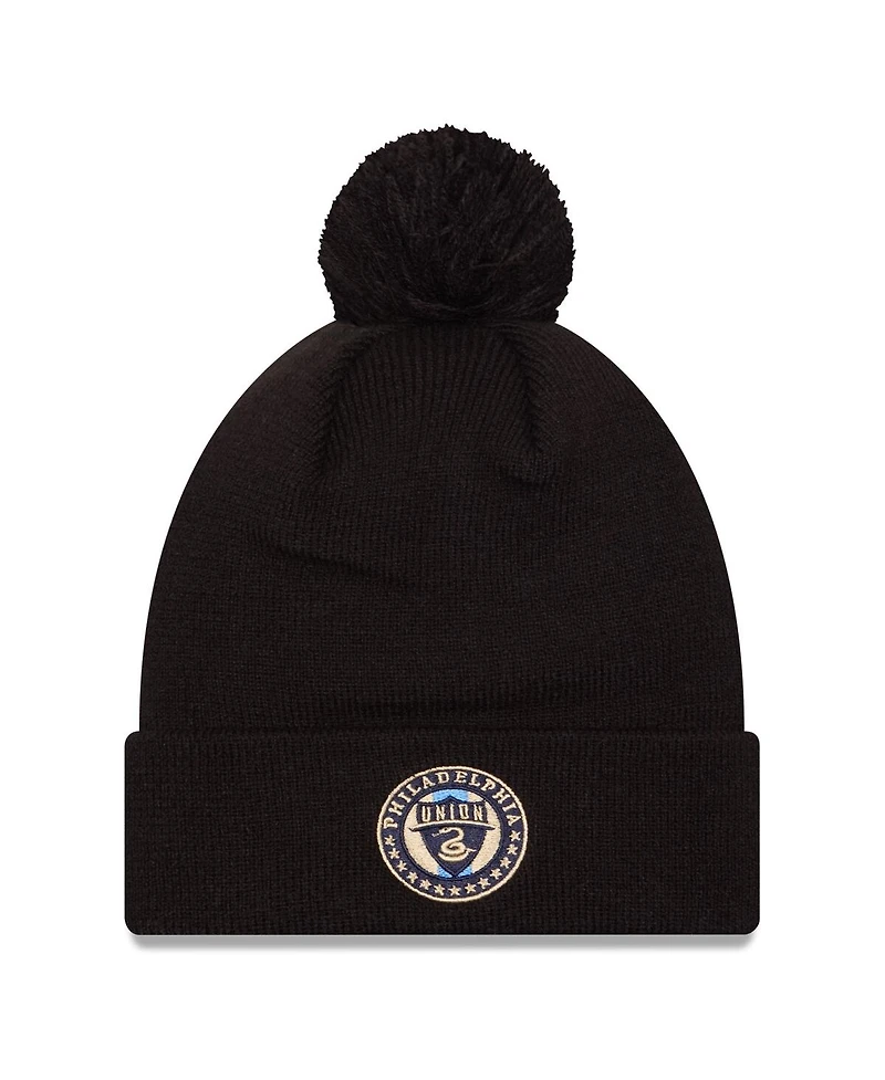 New Era Men's Black Philadelphia Union Jersey Hook Cuffed with Pom Knit Hat