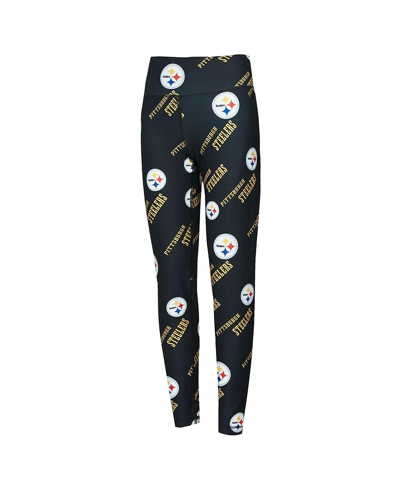 Concepts Sport Women's Black Pittsburgh Steelers Breakthrough Allover Print Knit Sleep Leggings