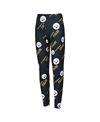 Concepts Sport Women's Black Pittsburgh Steelers Breakthrough Allover Print Knit Sleep Leggings