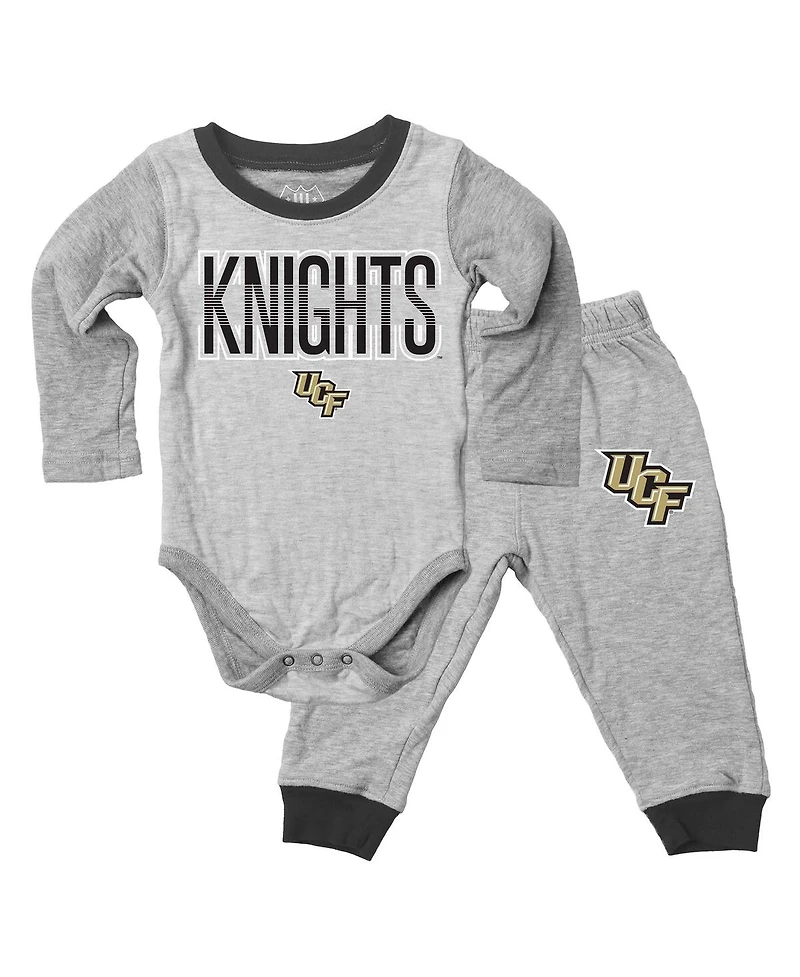 Wes & Willy Baby Boys and Girls Heather Gray Ucf Knights Jie Long Sleeve Bodysuit Pants