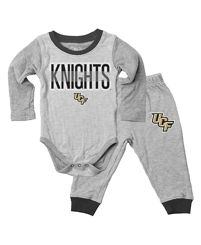 Wes & Willy Baby Boys and Girls Heather Gray Ucf Knights Jie Long Sleeve Bodysuit Pants