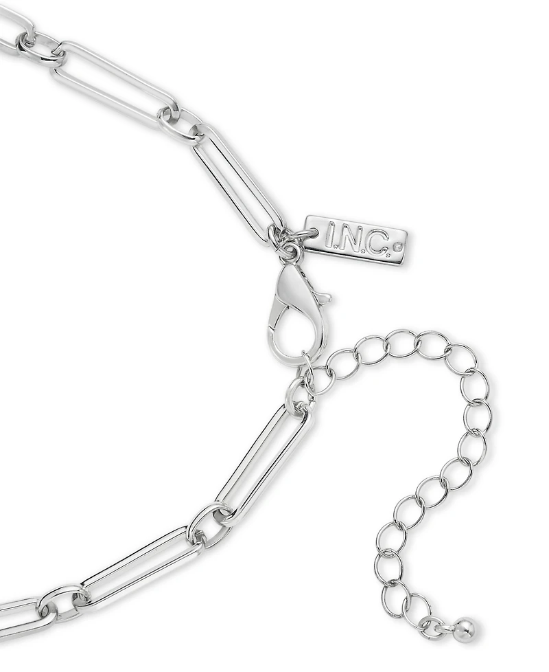 I.n.c. International Concepts Rhodium-Plated Crystal & Imitation Pearl Curved Bar Statement Necklace, 16-1/2" + 3" extender, Exclusively at Macy's