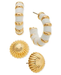 On 34th Gold-Tone 2-Pc. Set Paper-Wrapped Hoop & Textured Stud Earrings, Exclusively at Macy's