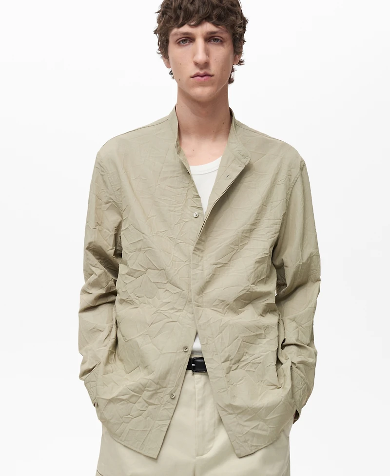 Mango Men's Wrinkled-Effect Crew Neck Shirt