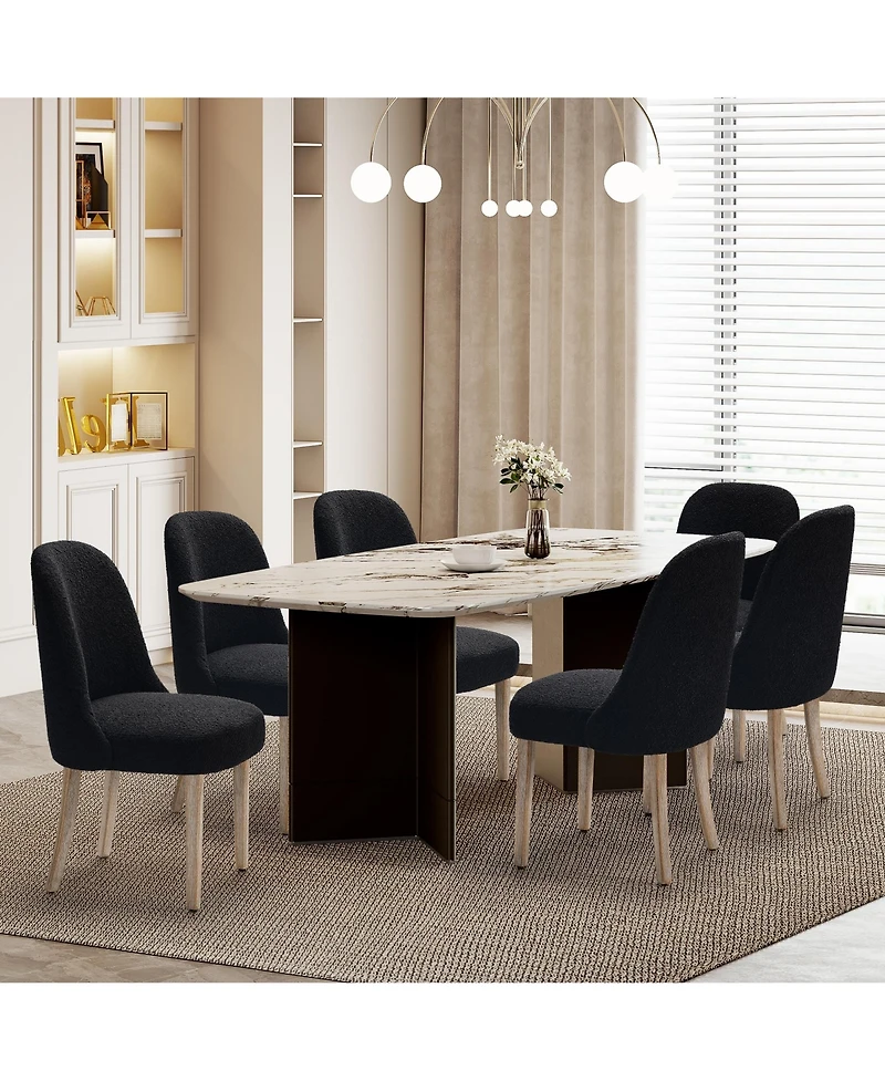 Mid-Century Modern Upholstered Boucle Dining Chair (Set of 6)