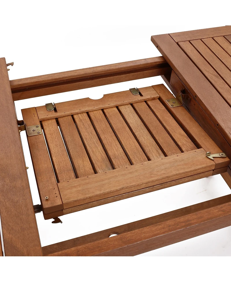 LuxenHome Natural Solid Wood 60"-78" Extending Rounded Rectangle Outdoor Dining Table