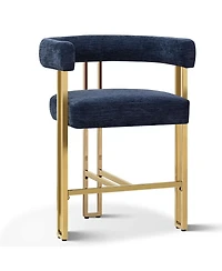 Set of 2 Counter Height Stools, 25" Upholstered Chairs with Gold Metal Legs, Curved Back & Armrests-Maison Boucle