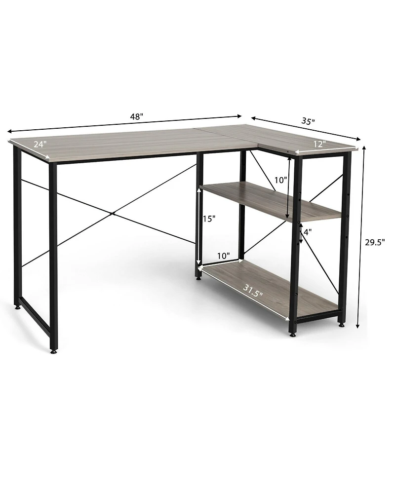 48 Inch Reversible L Shaped Computer Desk with Adjustable Shelf
