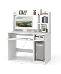 Home Office Computer Desk with Bookcase Keyboard Tray and Cpu Stand