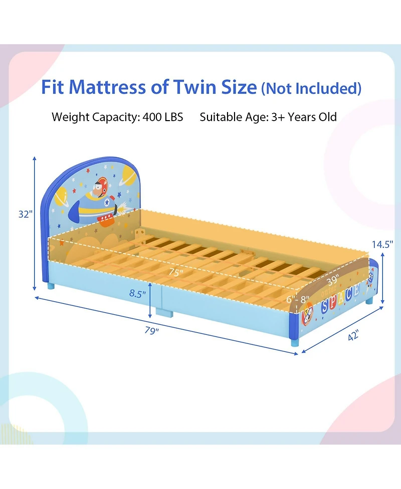 Wood Upholstered Twin Bed Platform with Slat Support