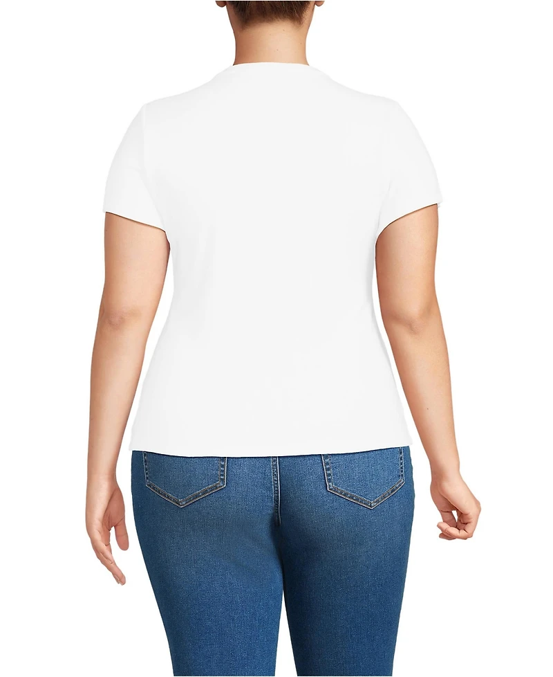 Lands' End Plus Drapey Rib Fitted Short Sleeve Mini T-Shirt