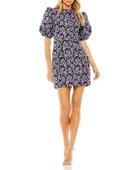 Mac Duggal Women's Bubble Sleeve Brocade Mini Dress