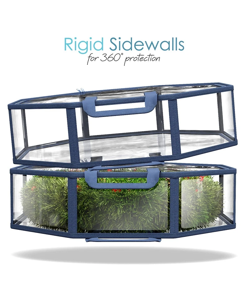 Wreath Storage Container - Clear Christmas Wreath Storage Bag, Dual Zipper and Handles - 24" Premium Wreath Storage Organizer Box - 2 Pack