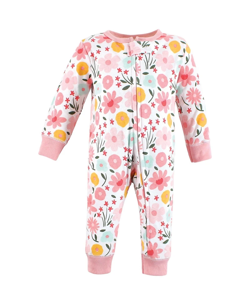 Hudson Baby Girls Cotton Snap Sleep and Play 2pk, Modern Pink Safari, 0-3 Months