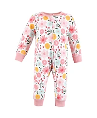 Hudson Baby Girls Cotton Snap Sleep and Play 2pk, Modern Pink Safari, 0-3 Months