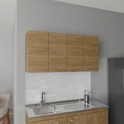 Oceana 120 Wall Cabinet, Four Doors, Two Cabinets, Two Shelves, Natural Oak