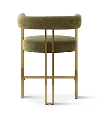 Set of 3 Counter Height Stools, Chenille Upholstered Chairs with Gold Metal Legs-Maison Boucle