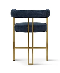Set of 3 Counter Height Stools, Chenille Upholstered Chairs with Gold Metal Legs-Maison Boucle