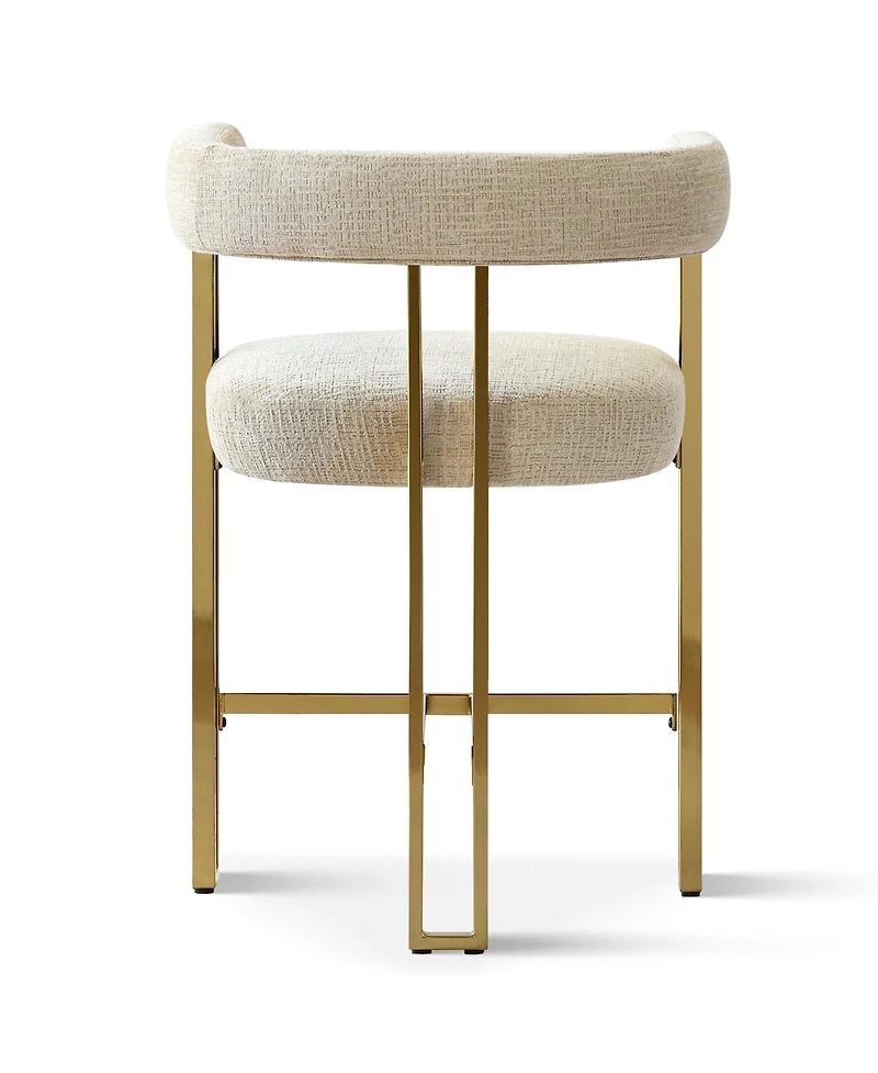 Set of 3 Counter Height Bar Stools, Chenille Upholstered Chairs with Gold Metal Legs-Maison Boucle