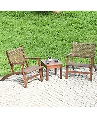 3PCS Patio Rattan Furniture Set Coffee Table