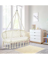 Gouun 2 Person Hanging Hammock Chair with Cushion Macrame Swing