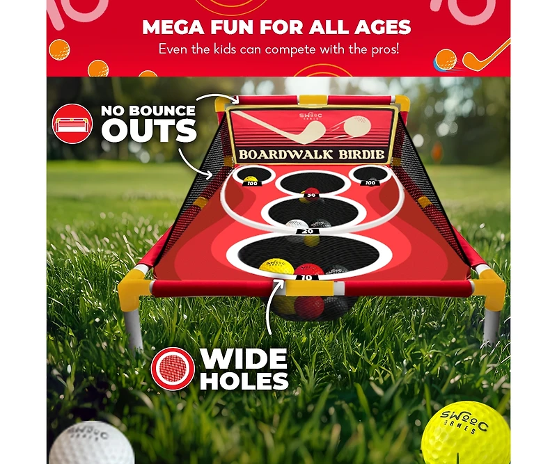 Boardwalk Birdie | Arcade Style Golf Game With Easy Setup & 10+ Games | Cornhole Golf Chipping Game | Indoor & Outdoor