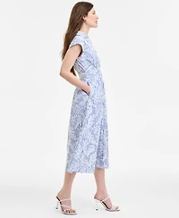 kensie Women's Striped Floral-Embroidered Midi Dress