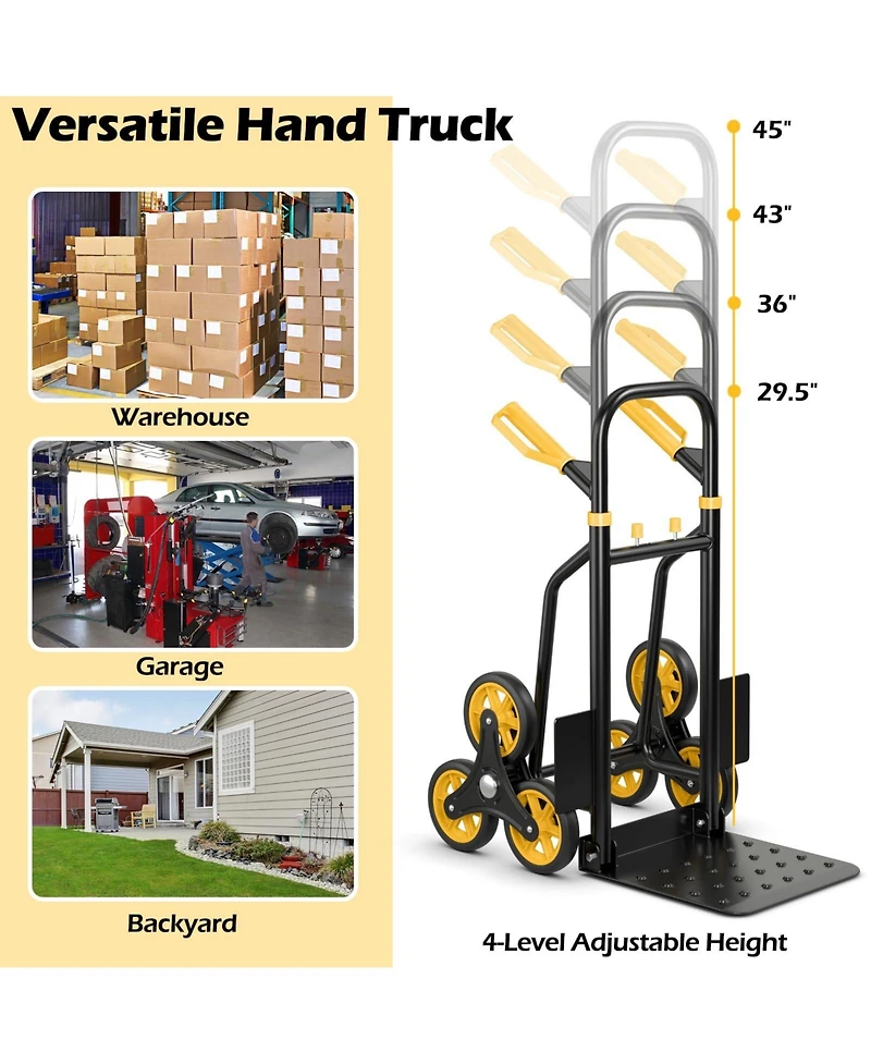 350 Lbs Capacity Stair Climber Hand Truck with Telescoping Handle-Black