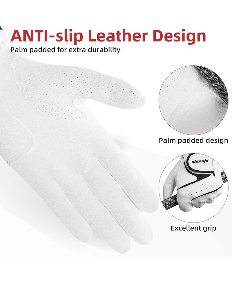 Wosofe Golf Glove Left Hand Men Pu Transparent Non-Slip Nanocloth Lycra Accessories No Sweat Comfortable all Weather with Scorer and Tee