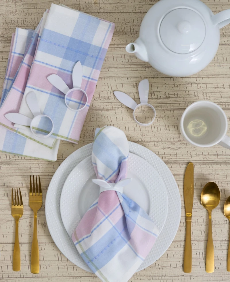 Design Imports Oh Hoppy Day Plaid Cotton Napkin and Napkin Ring, Set of 8