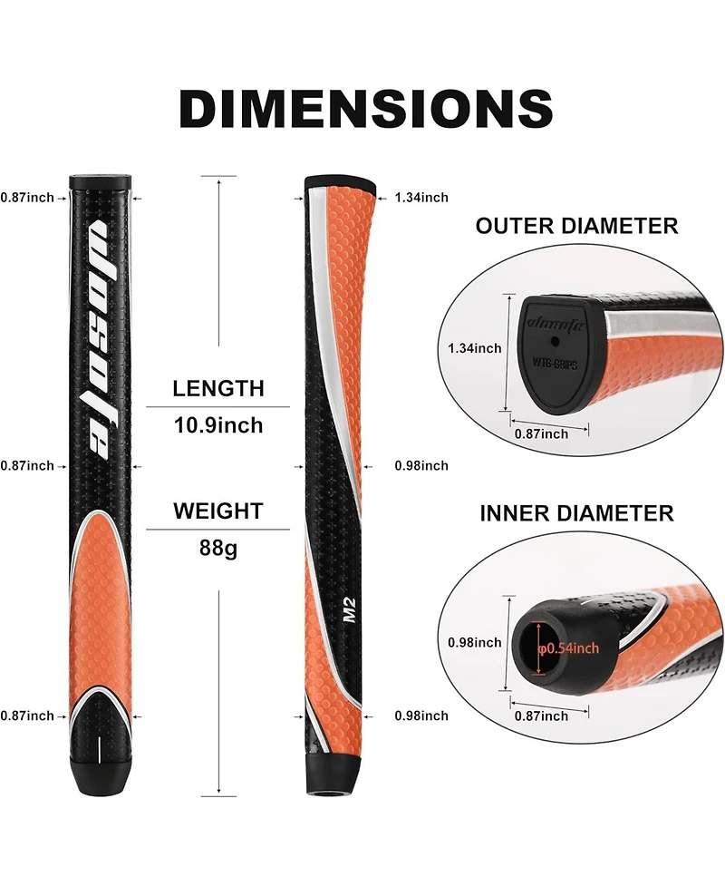 Wosofe Golf Putter Grip 87g Midsize Non Slip Pu Lightweight Advanced Surface Texture Extreme Grip Comfort Non-Slip 6 Colors 2 double sided tape